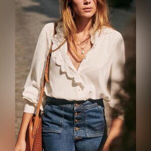 Sezane Chlo Lace Trim Blouse